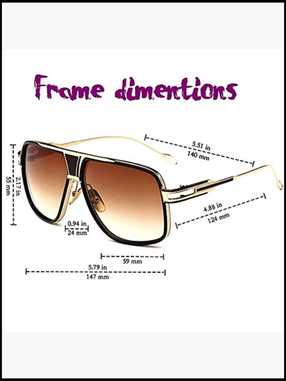 Retro Oversized Aviator Sunglasses Men UV400 Polarized Metal Frame Goggle
